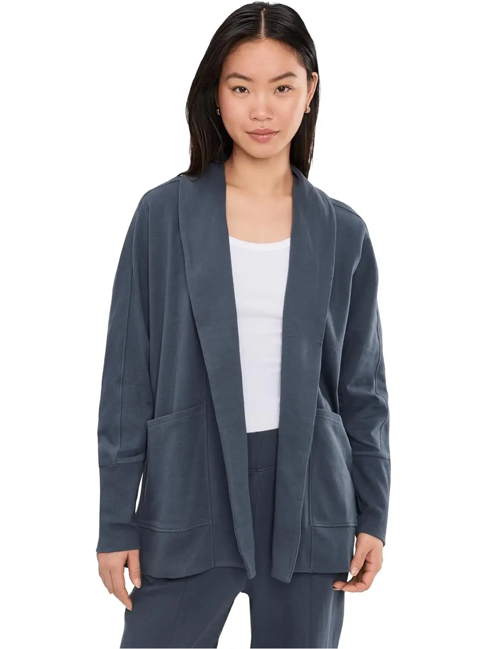 Pact Size S/L 100% Organic Cotton Airplane Wrap Cardigan Pockets Steel Blue